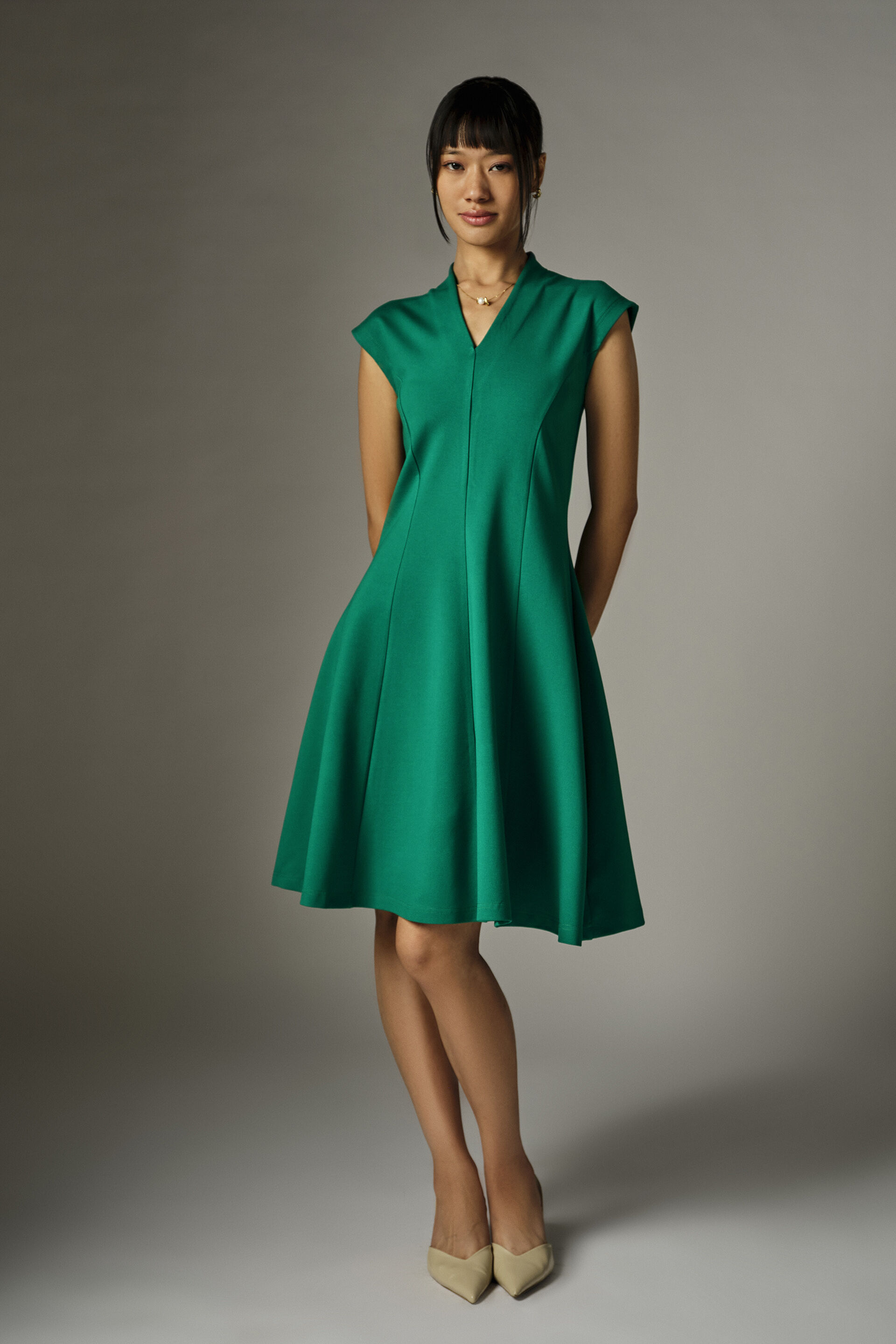 Rosette Green Panelled Dress, Green, image 5